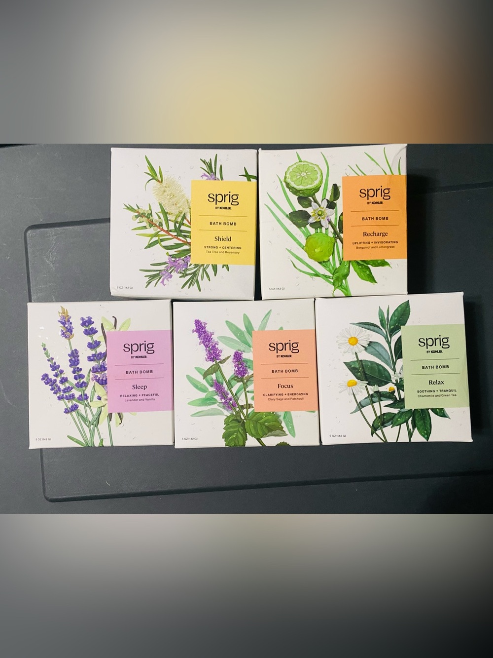 Sprig Bath Bomb Set — Assorted Colors (Green, Purple, Peach, Yellow, Pink)